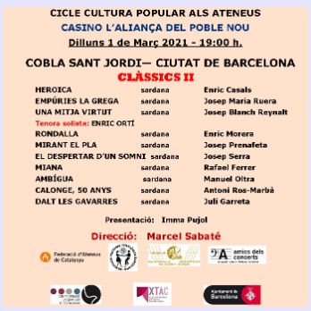 Cicle de Cultura Popular als Ateneus - Cobla Sant Jordi - Ciutat de Barcelona  Clàssics II